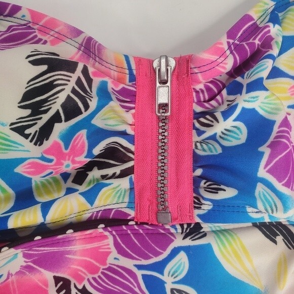 Hobie neon tropical print string bikini with zipper top large & bottom small - Picture 6 of 12